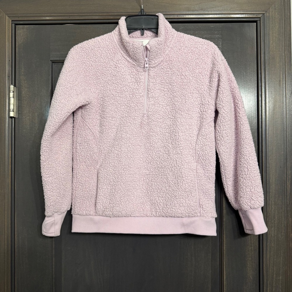 Athleta Girl Lavender Purple Sherpa Fleece Quarter Zip Pullover Thumbholes L 12